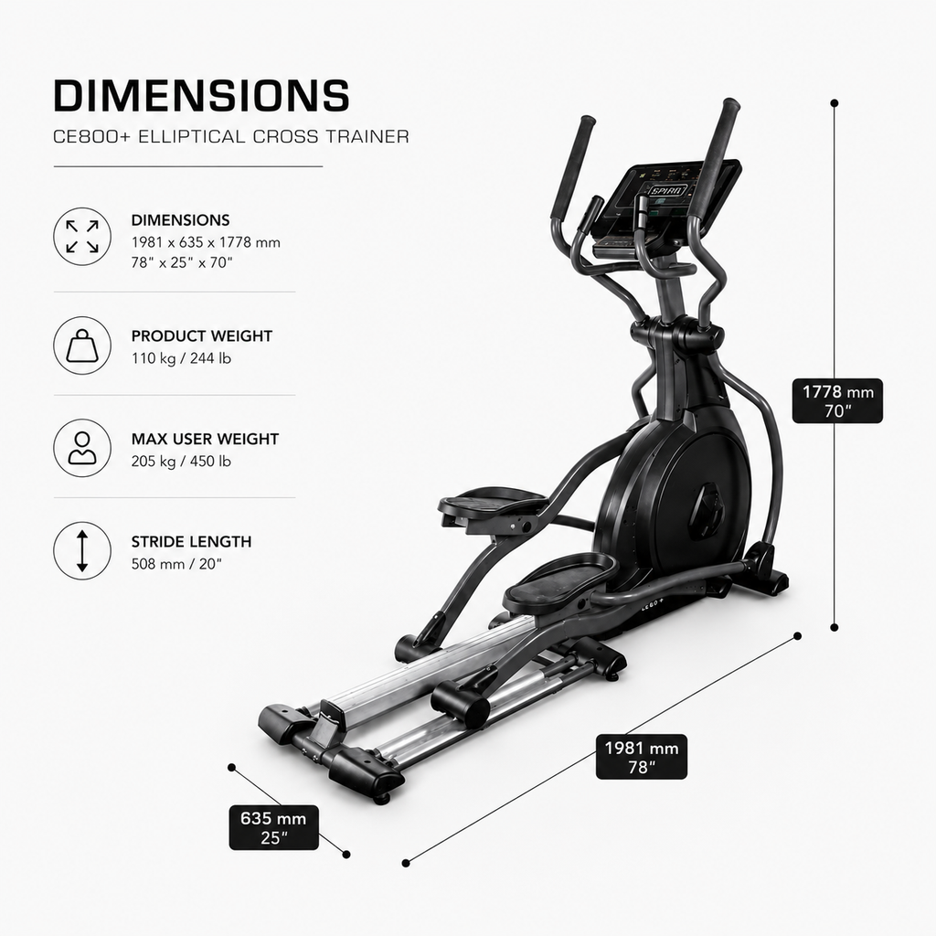 Spirit CE800+ Commercial Self-Generating Elliptical Cross Trainer with 40 Resistance Levels
