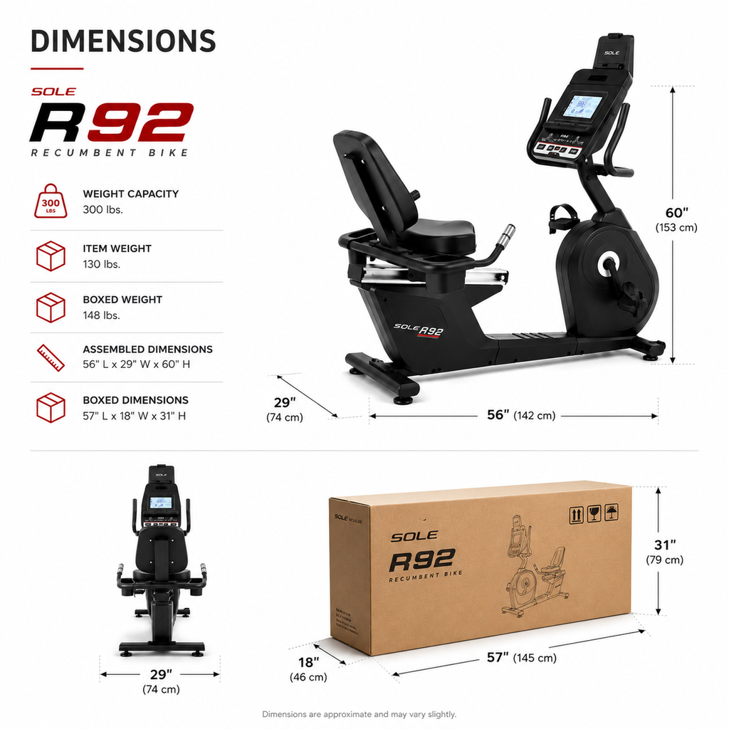 Sole R92 Premium Recumbent Bike with Bluetooth Speakers & 20 Resistance Levels