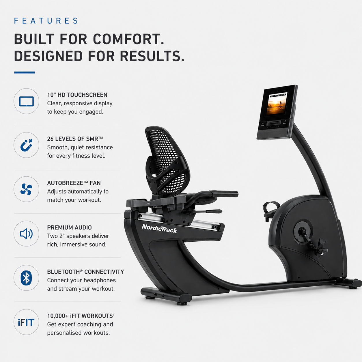 NordicTrack GX 10 Smart Recumbent Bike with HD Touchscreen & iFIT Training
