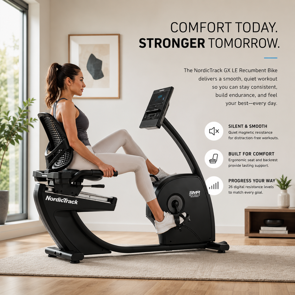 NordicTrack GX LE Smart Recumbent Bike with 26 Digital Resistance Levels & iFIT Compatibility