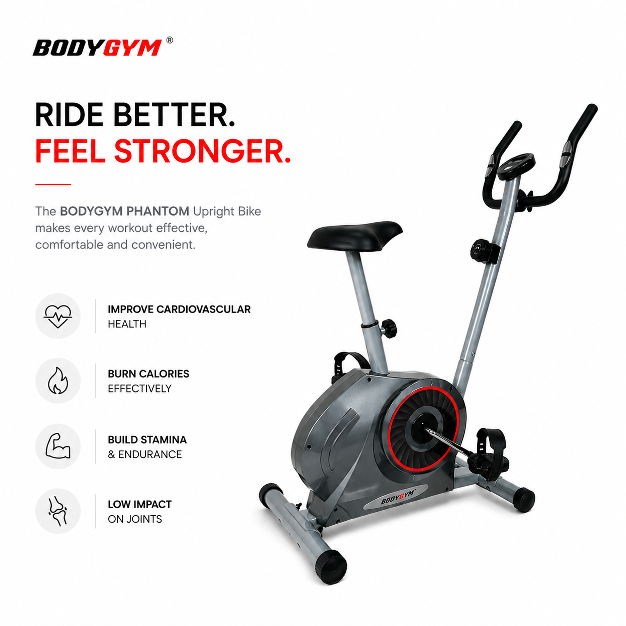 BODYGYM PHANTOM Upright Bike with 8-Level Magnetic Resistance for Home Fitness
