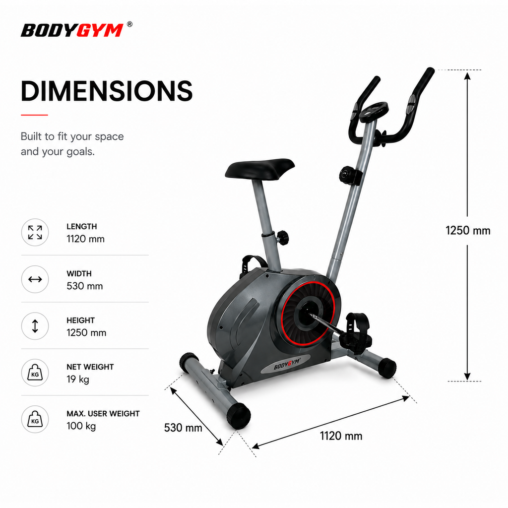 BODYGYM PHANTOM Upright Bike with 8-Level Magnetic Resistance for Home Fitness