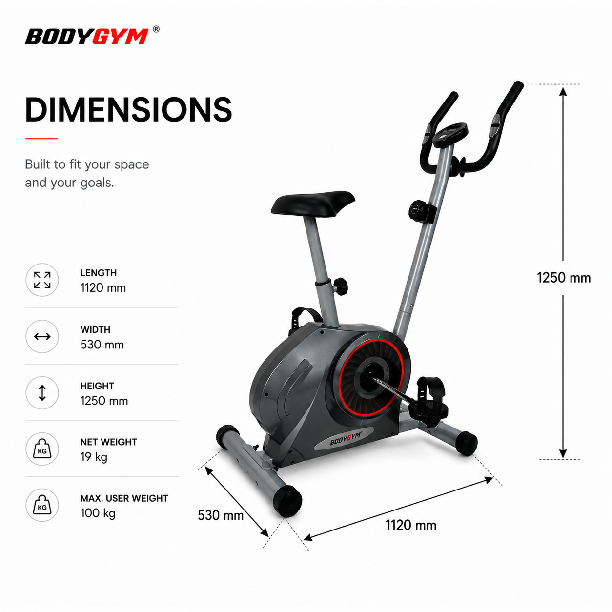 BODYGYM PHANTOM Upright Bike with 8-Level Magnetic Resistance for Home Fitness