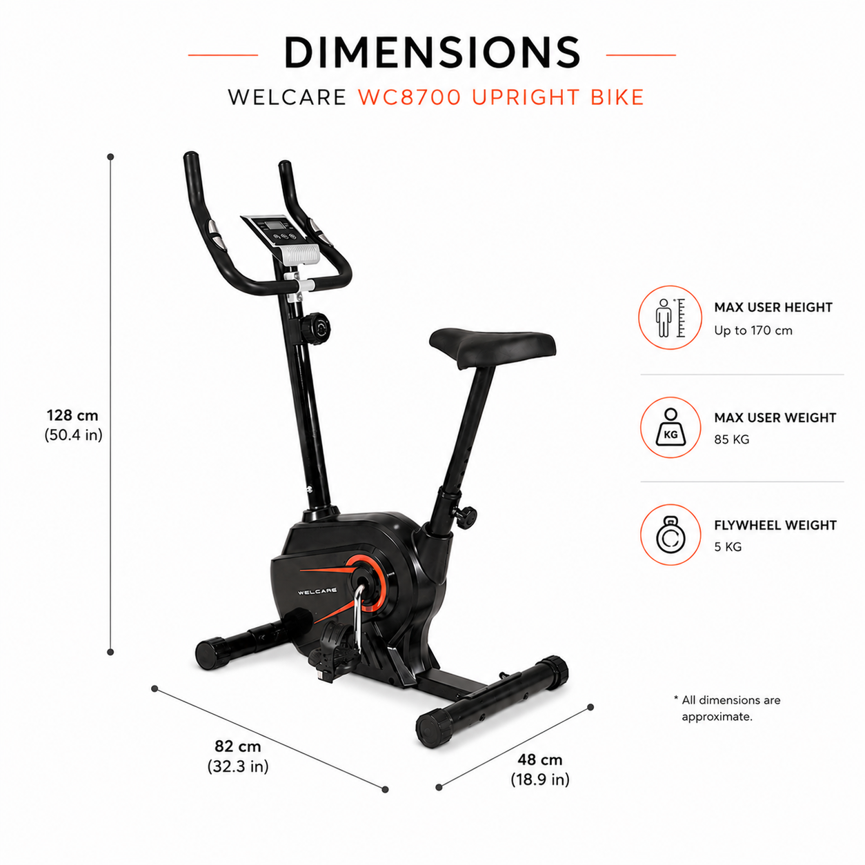 WELCARE WC8700 Upright Bike with 8-Level Magnetic Resistance & LCD Display