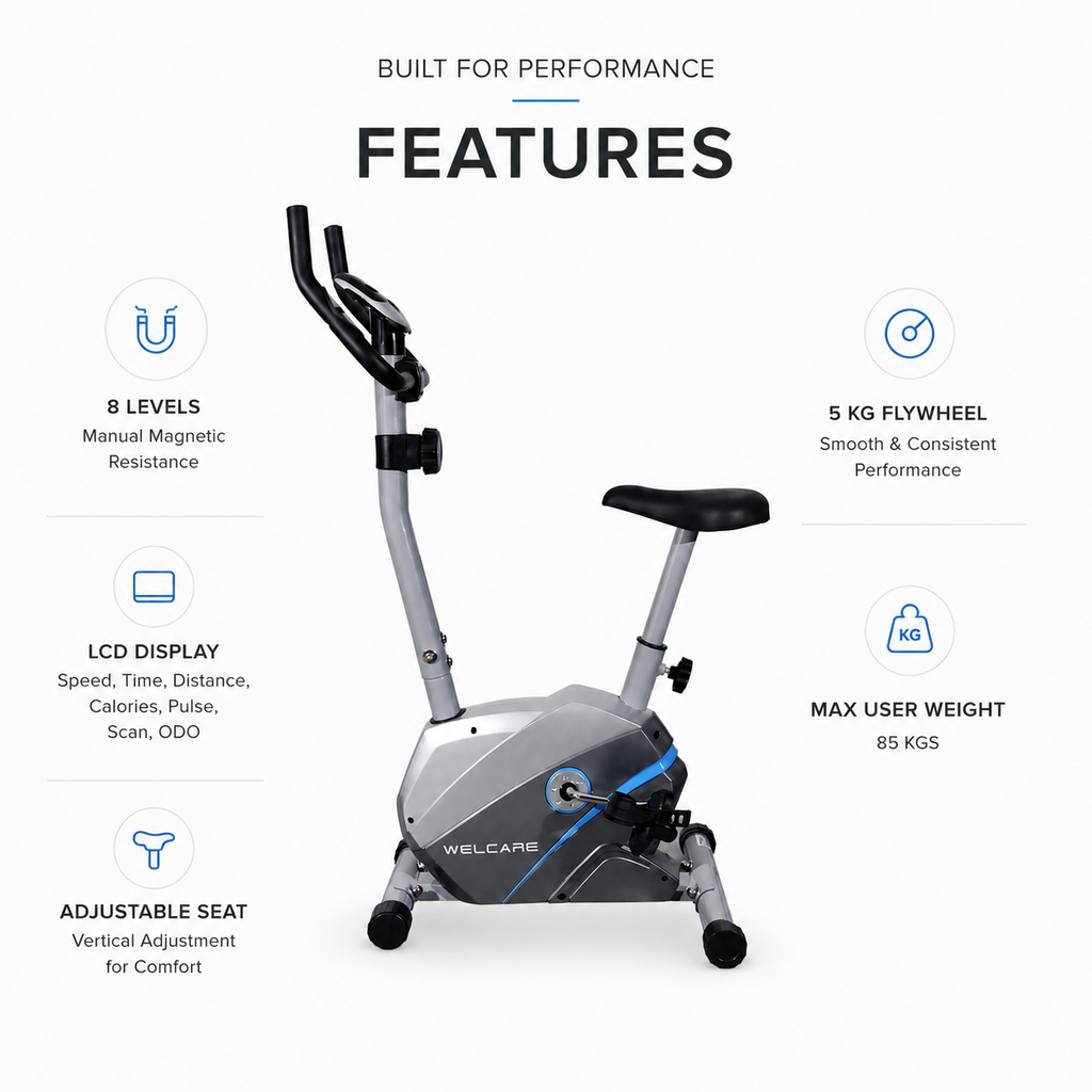 WELCARE WC8777 Upright Bike with 8-Level Magnetic Resistance & LCD Display