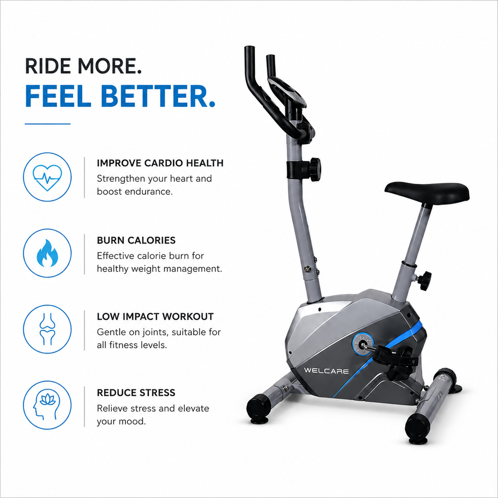 WELCARE WC8777 Upright Bike with 8-Level Magnetic Resistance & LCD Display