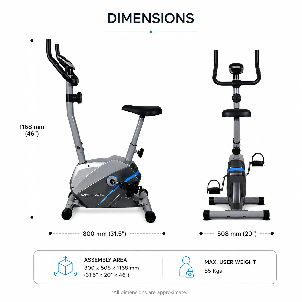 WELCARE WC8777 Upright Bike with 8-Level Magnetic Resistance & LCD Display