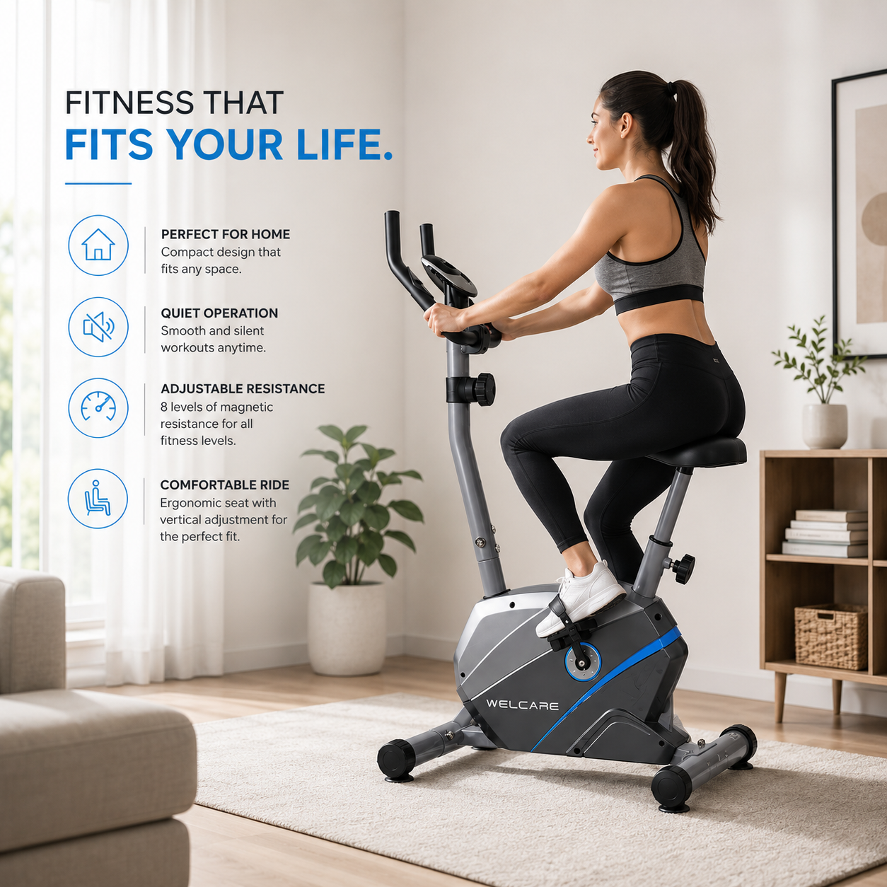 WELCARE WC8777 Upright Bike with 8-Level Magnetic Resistance & LCD Display