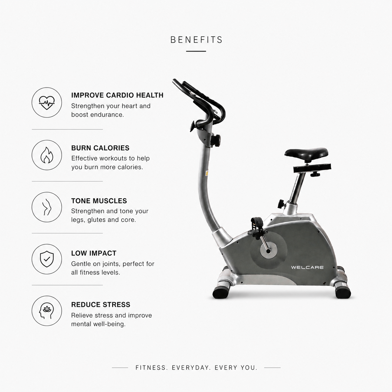 WELCARE WC8006 Upright Bike with 10 Kg Flywheel & 8-Level Magnetic Resistance