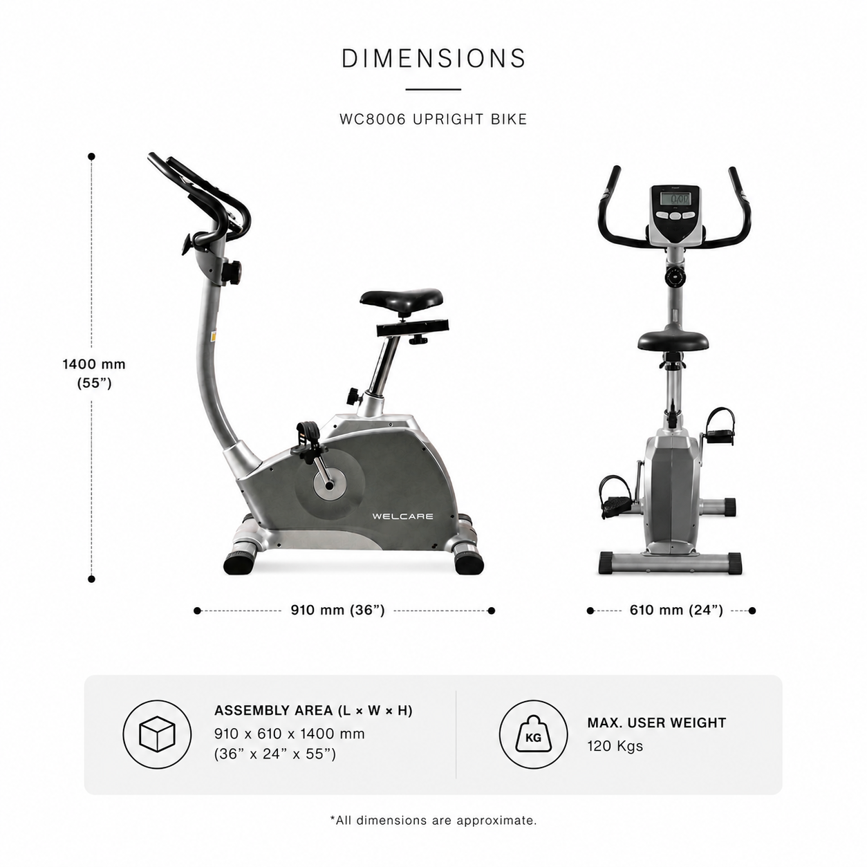 WELCARE WC8006 Upright Bike with 10 Kg Flywheel & 8-Level Magnetic Resistance