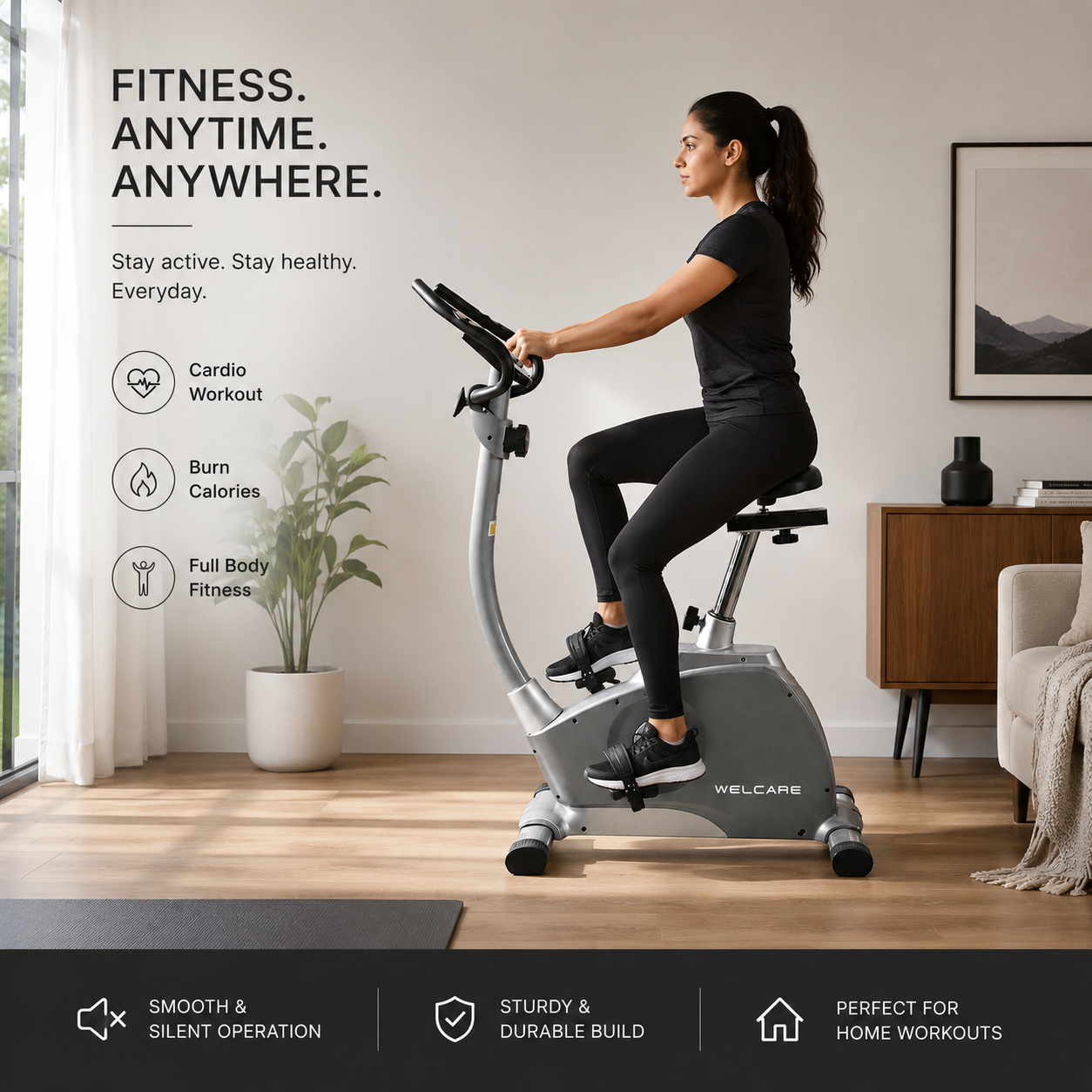 WELCARE WC8006 Upright Bike with 10 Kg Flywheel & 8-Level Magnetic Resistance