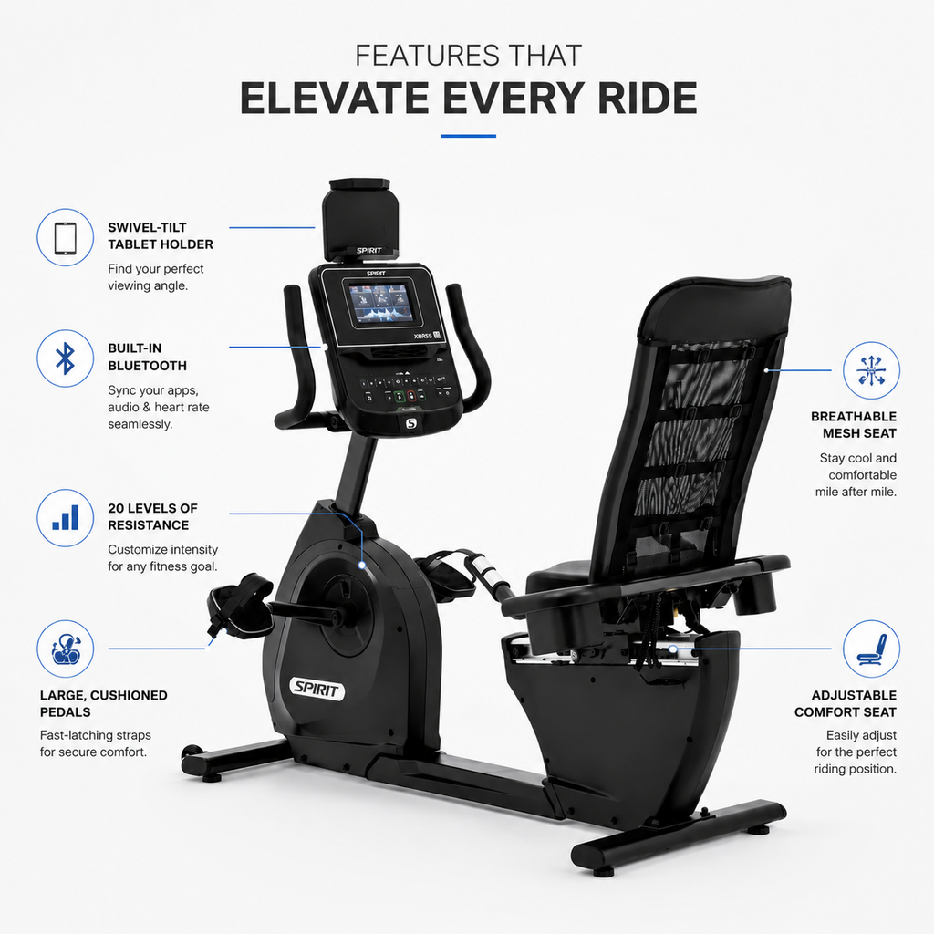 Spirit XBR55 Premium Recumbent Bike with Bluetooth Connectivity & 20-Level ECB Resistance