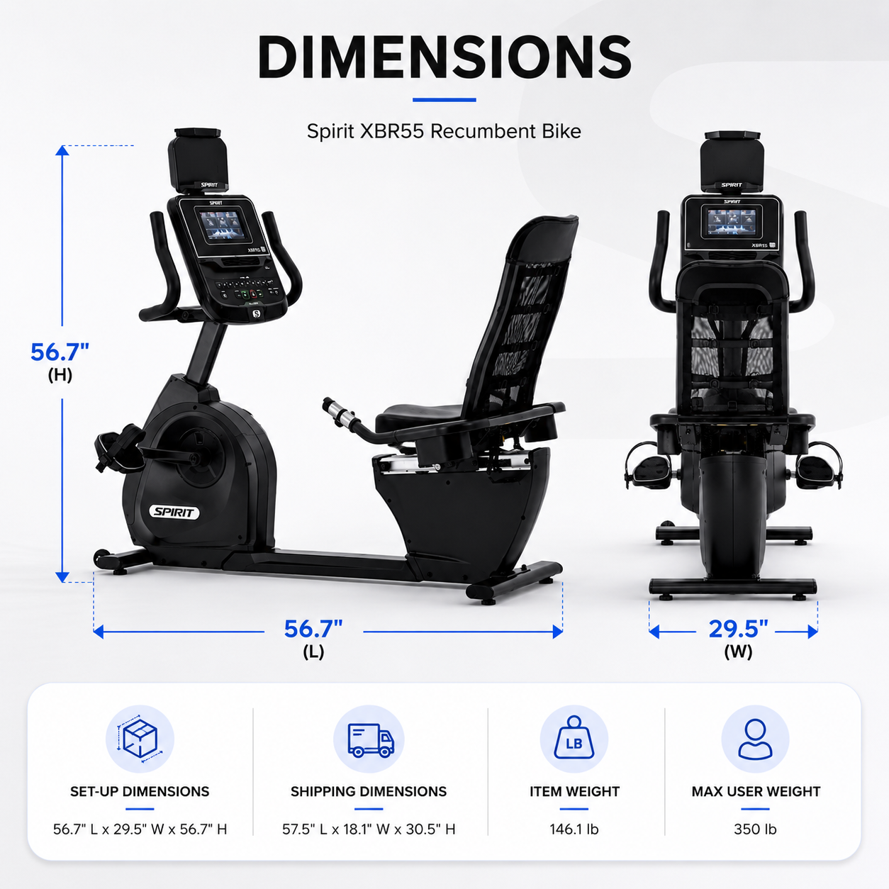 Spirit XBR55 Premium Recumbent Bike with Bluetooth Connectivity & 20-Level ECB Resistance