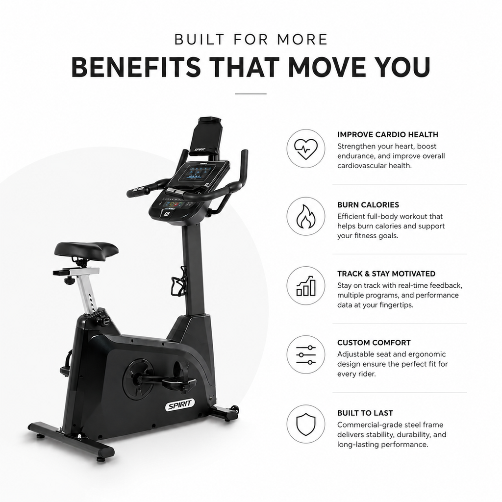 Spirit XBU55 Upright Bike with Bluetooth Connectivity & 20-Level ECB Resistance