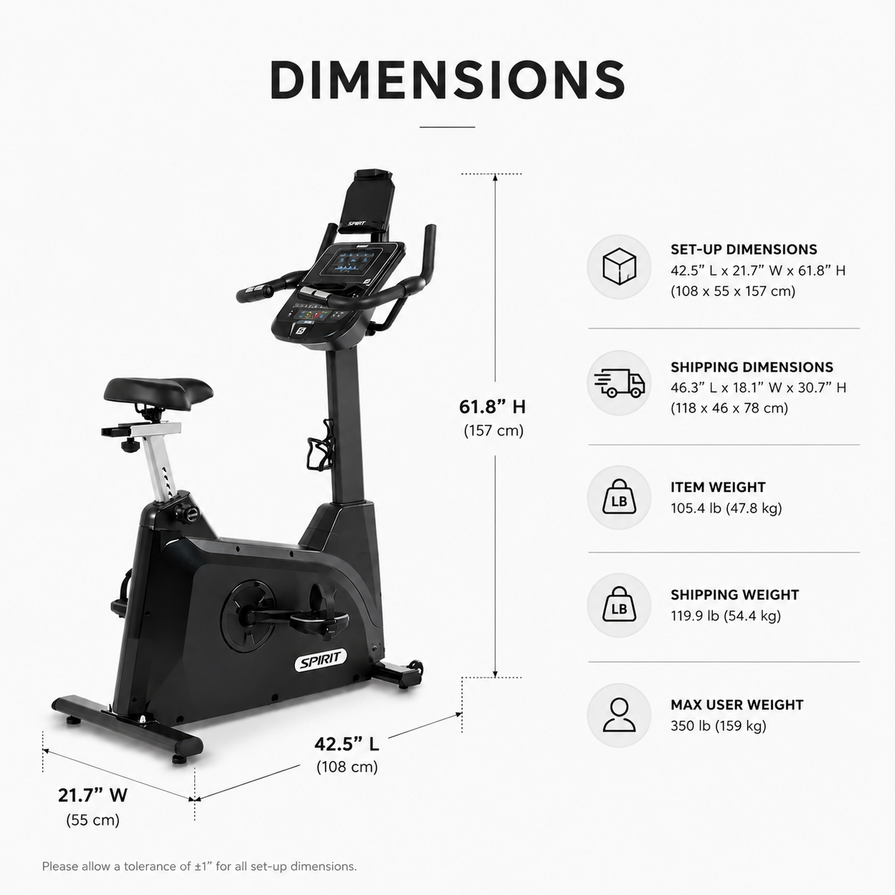 Spirit XBU55 Upright Bike with Bluetooth Connectivity & 20-Level ECB Resistance