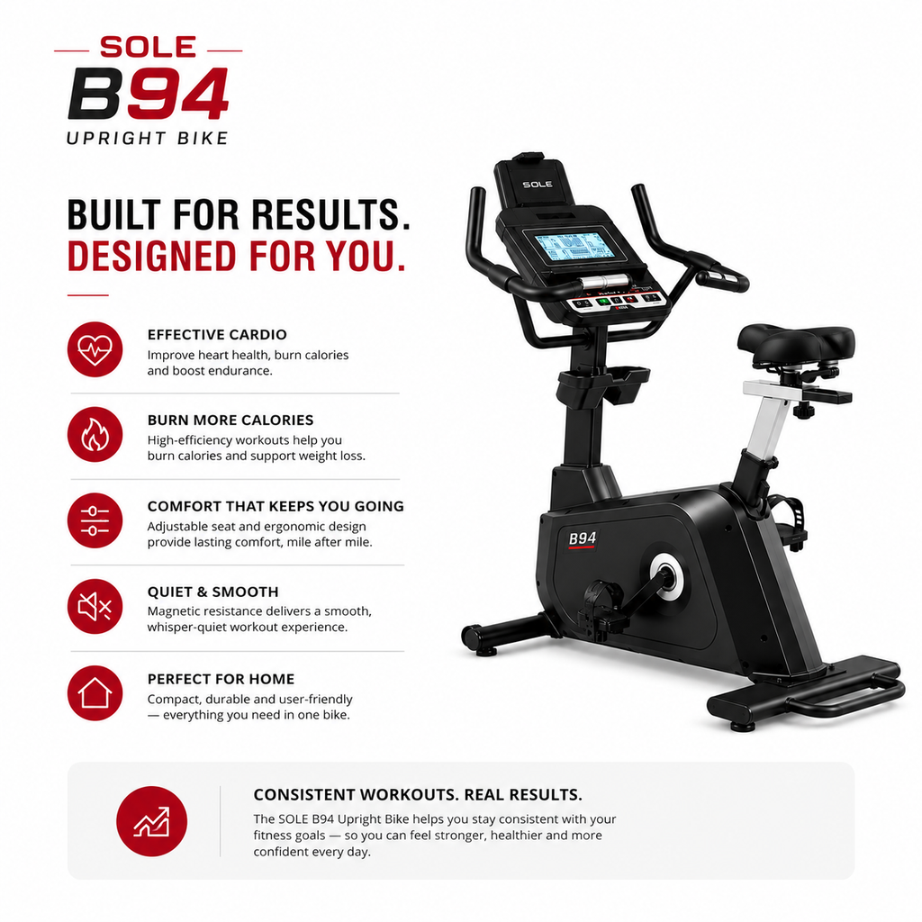 Sole B94 Upright Bike with 20-Level ECB Resistance & Bluetooth Connectivity