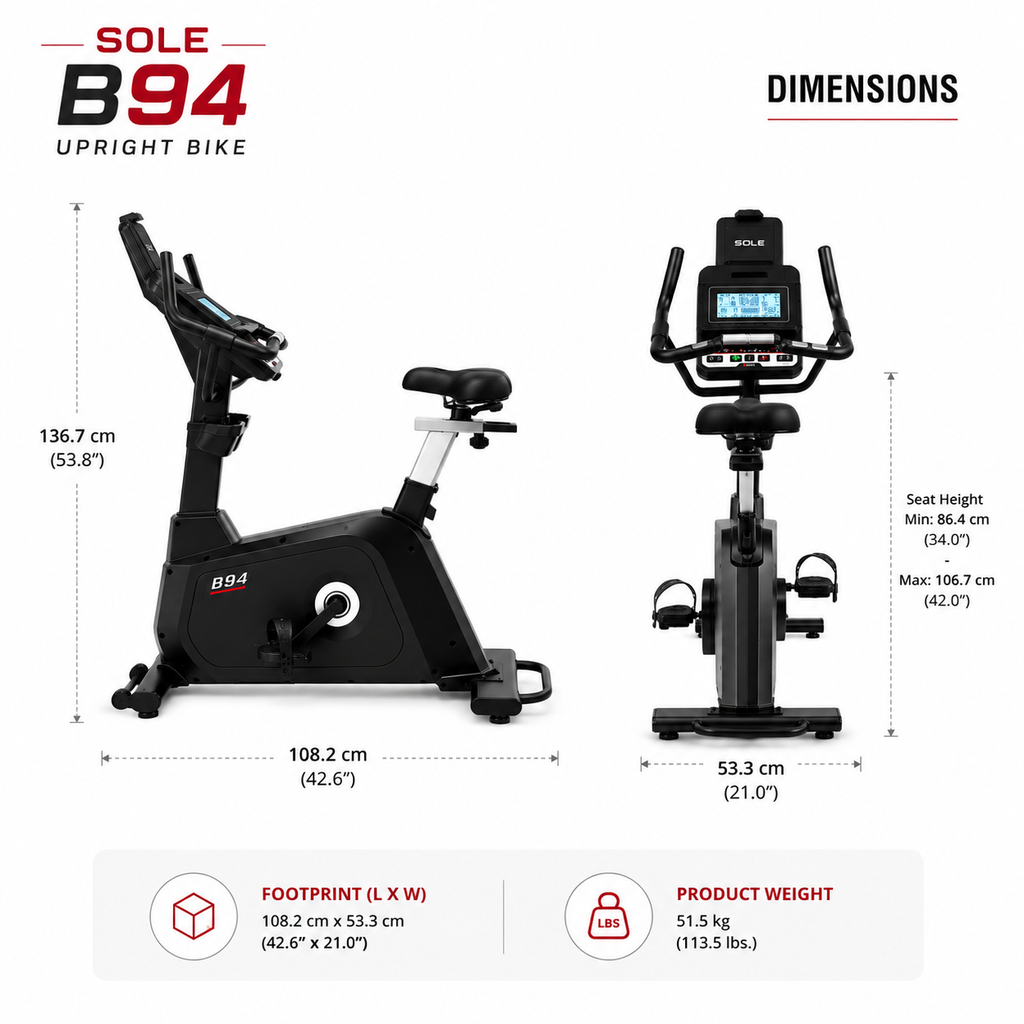 Sole B94 Upright Bike with 20-Level ECB Resistance & Bluetooth Connectivity