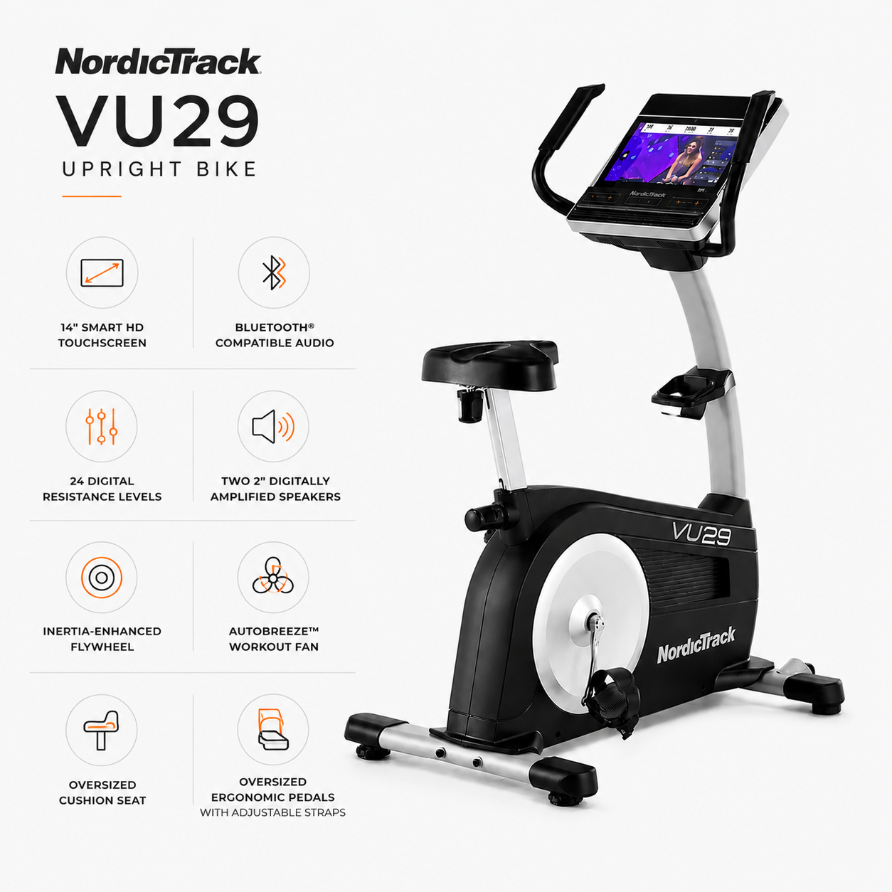 NordicTrack VU29 Upright Bike with 14” HD Touchscreen & 24 Digital Resistance Levels