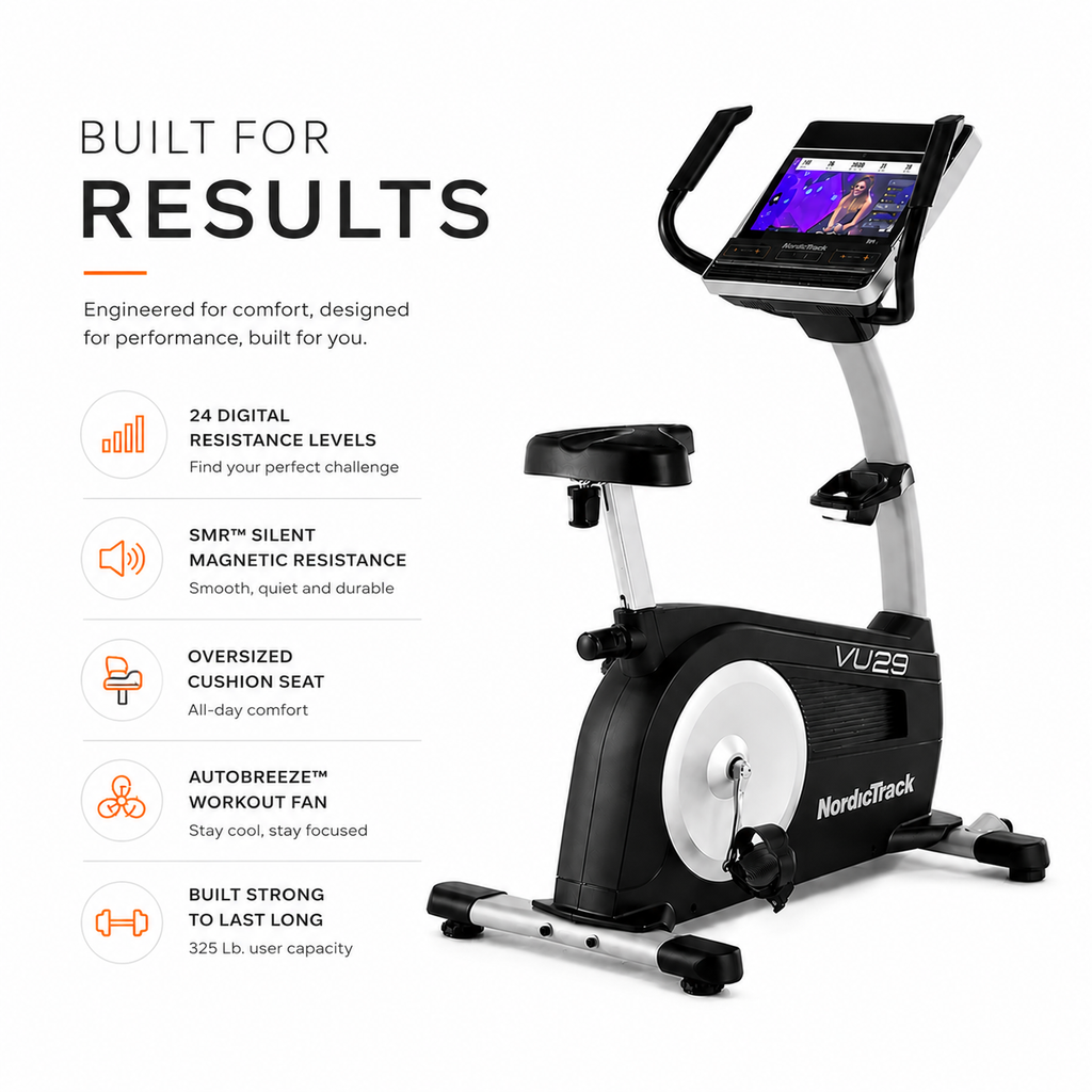 NordicTrack VU29 Upright Bike with 14” HD Touchscreen & 24 Digital Resistance Levels