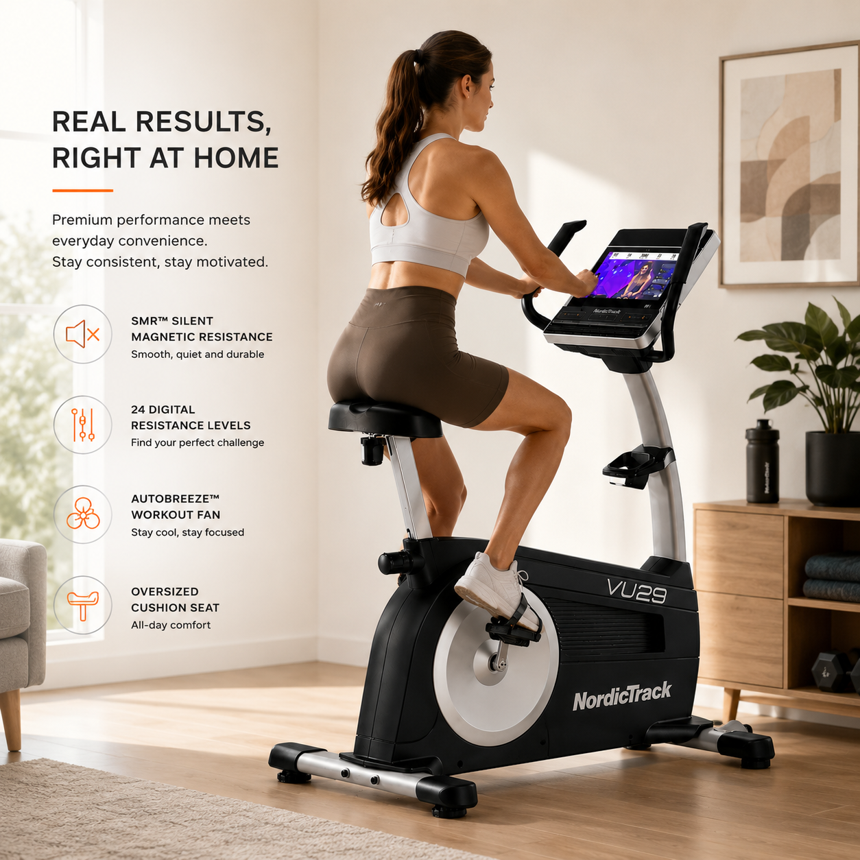 NordicTrack VU29 Upright Bike with 14” HD Touchscreen & 24 Digital Resistance Levels
