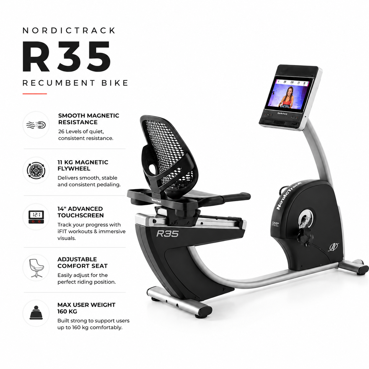 NordicTrack Commercial R35 Recumbent Bike with 14” Touchscreen & 26 Digital Resistance Levels