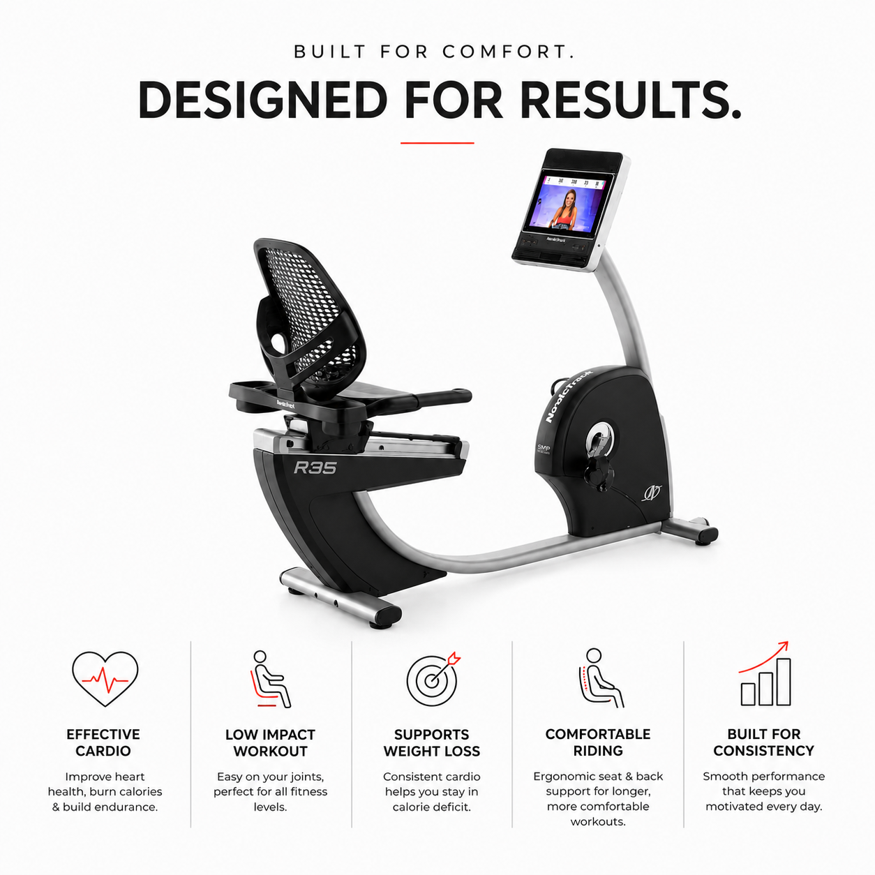 NordicTrack Commercial R35 Recumbent Bike with 14” Touchscreen & 26 Digital Resistance Levels