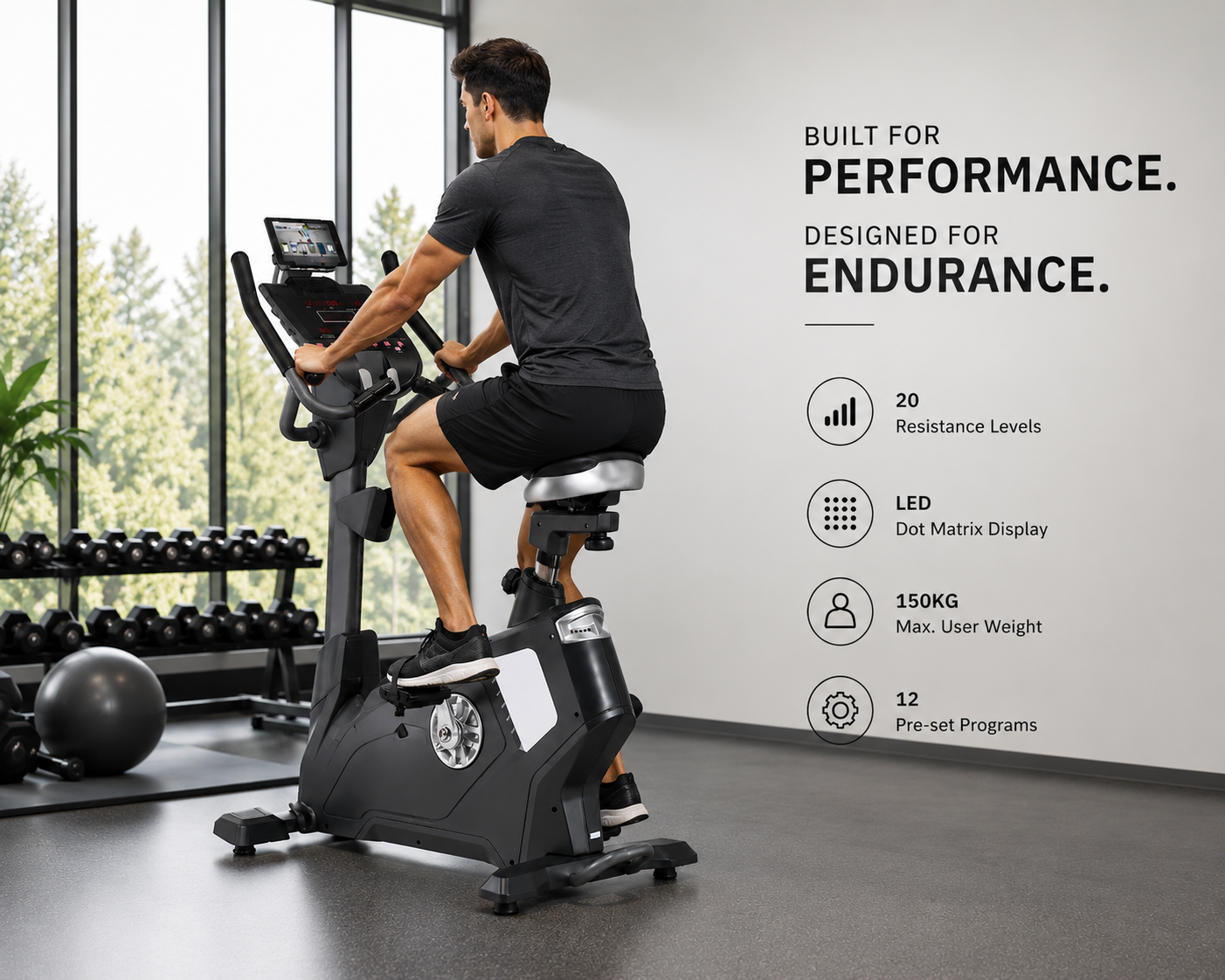 WELCARE B11 Commercial Upright Bike with 20 Resistance Levels & LED Dot Matrix Display