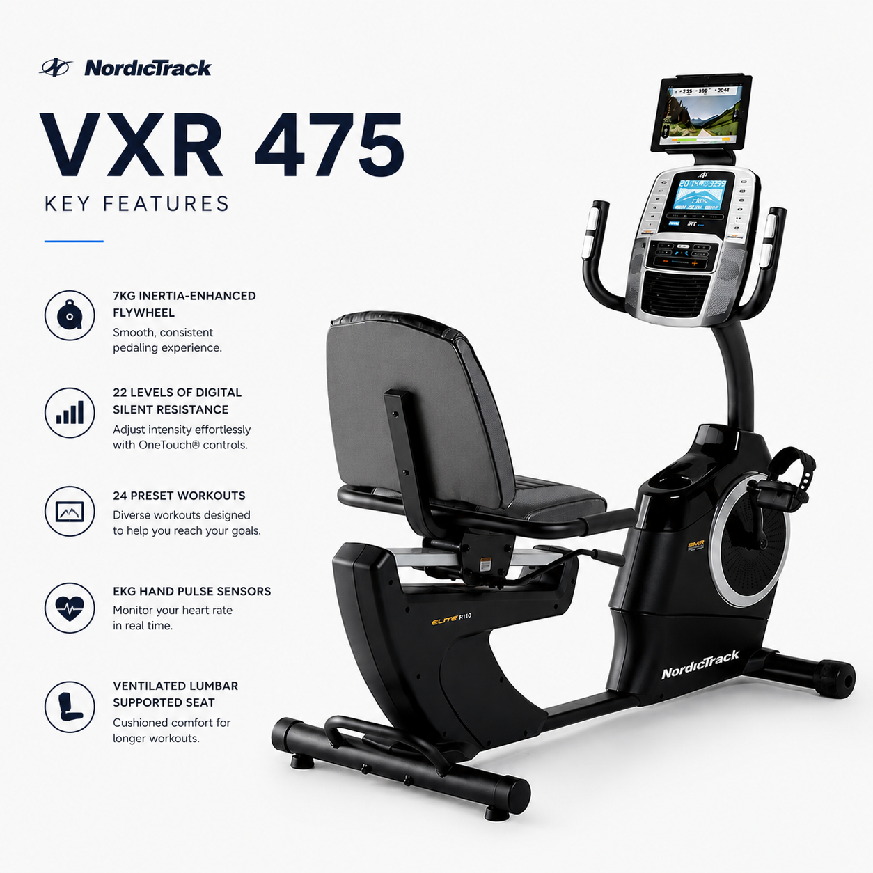 NordicTrack VXR 475 Recumbent Exercise Bike with 22-Level Magnetic Resistance & LCD Display