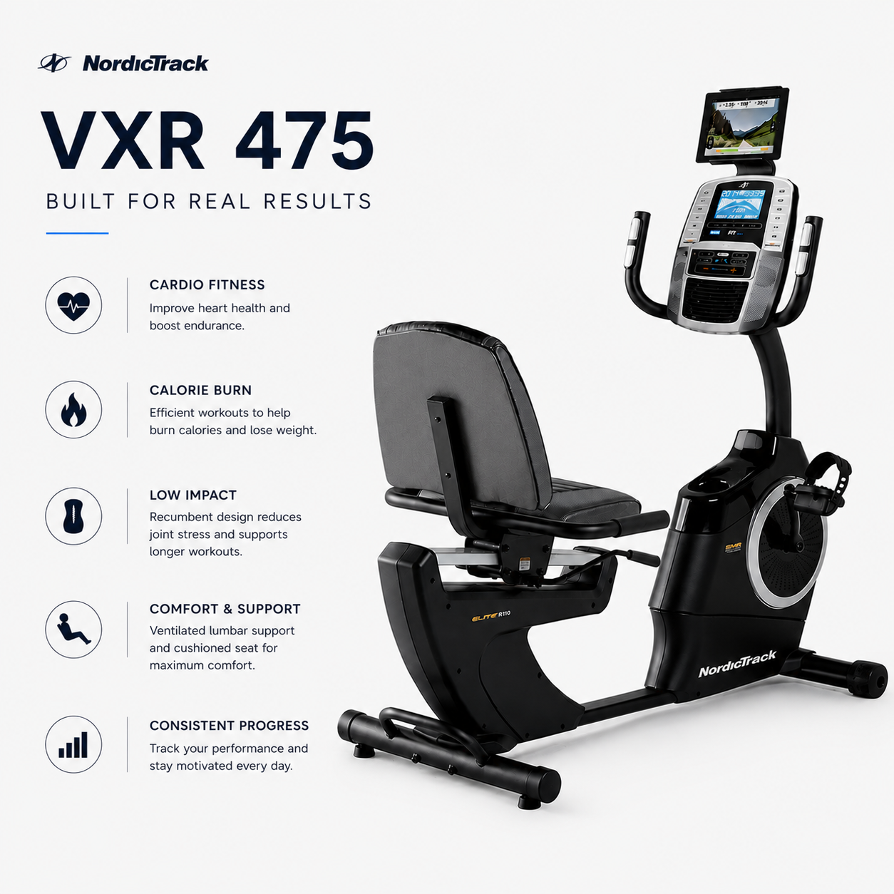 NordicTrack VXR 475 Recumbent Exercise Bike with 22-Level Magnetic Resistance & LCD Display