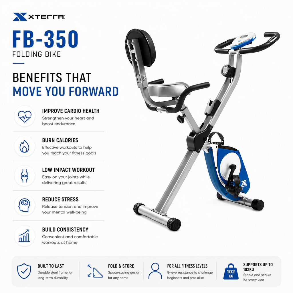 Xterra FB-350 Folding Exercise Bike with 8-Level Magnetic Resistance & LCD Console
