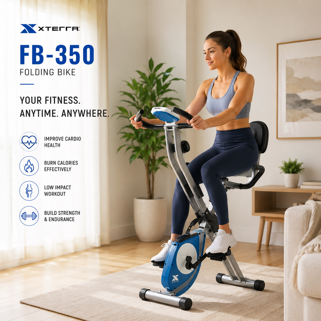 Xterra FB-350 Folding Exercise Bike with 8-Level Magnetic Resistance & LCD Console