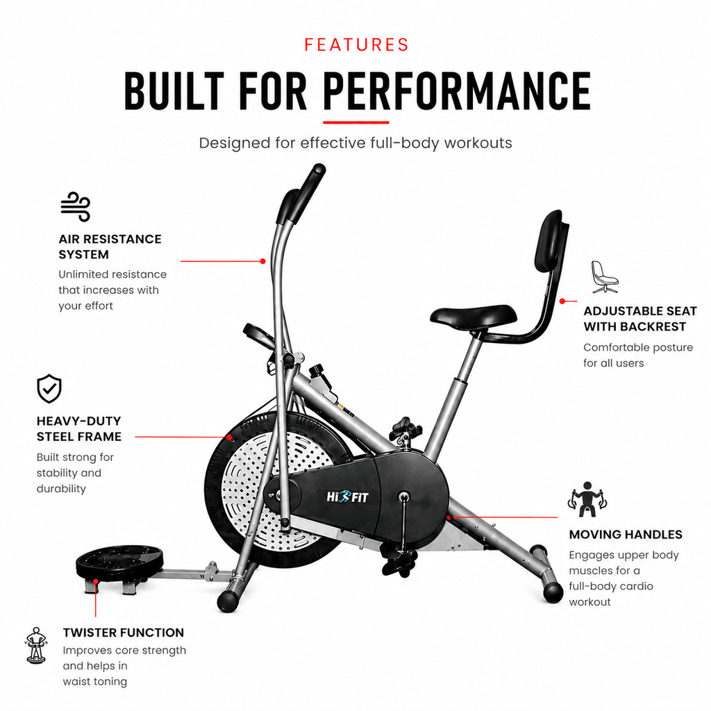 HIFIT MX-004 Air Bike with Air Resistance System & Full-Body Cardio Training