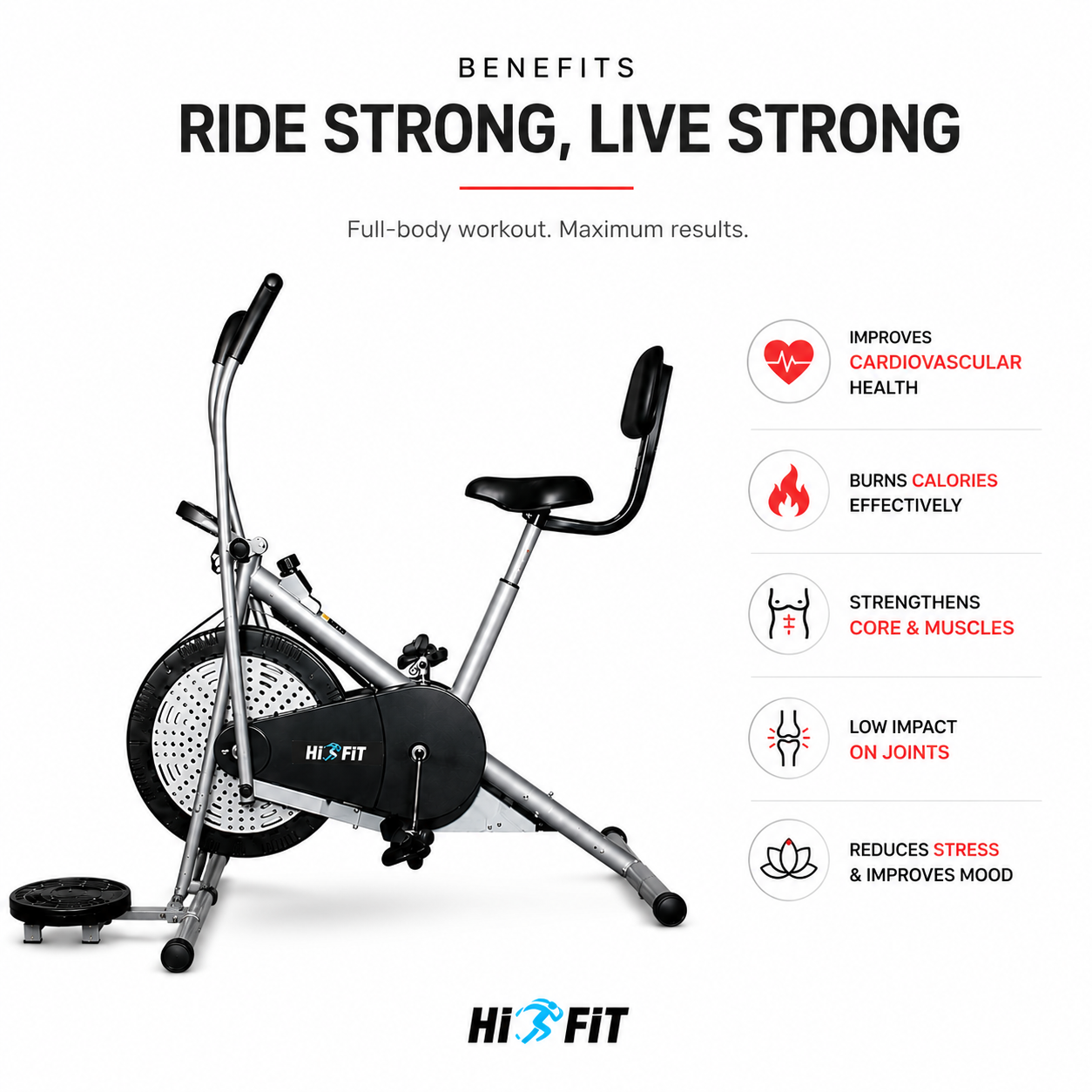 HIFIT MX-004 Air Bike with Air Resistance System & Full-Body Cardio Training