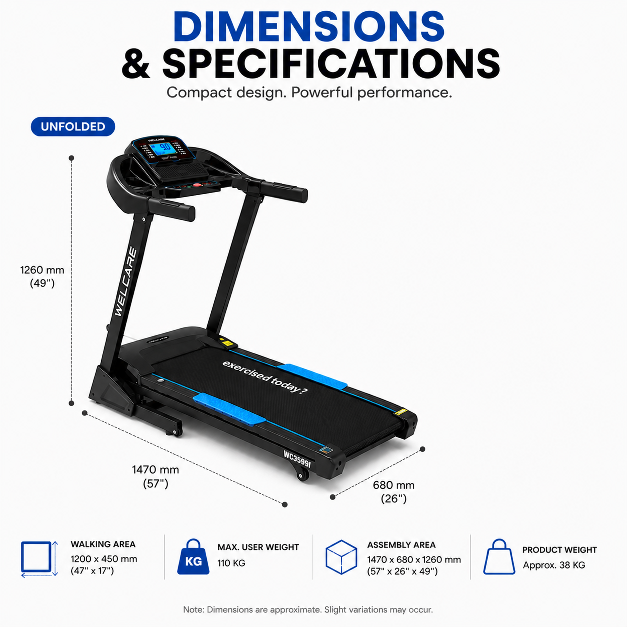 WC3599I Motorized Treadmill – 4.0HP Peak, Auto Incline, 16 km/h Speed, Bluetooth Home Fitness Machine