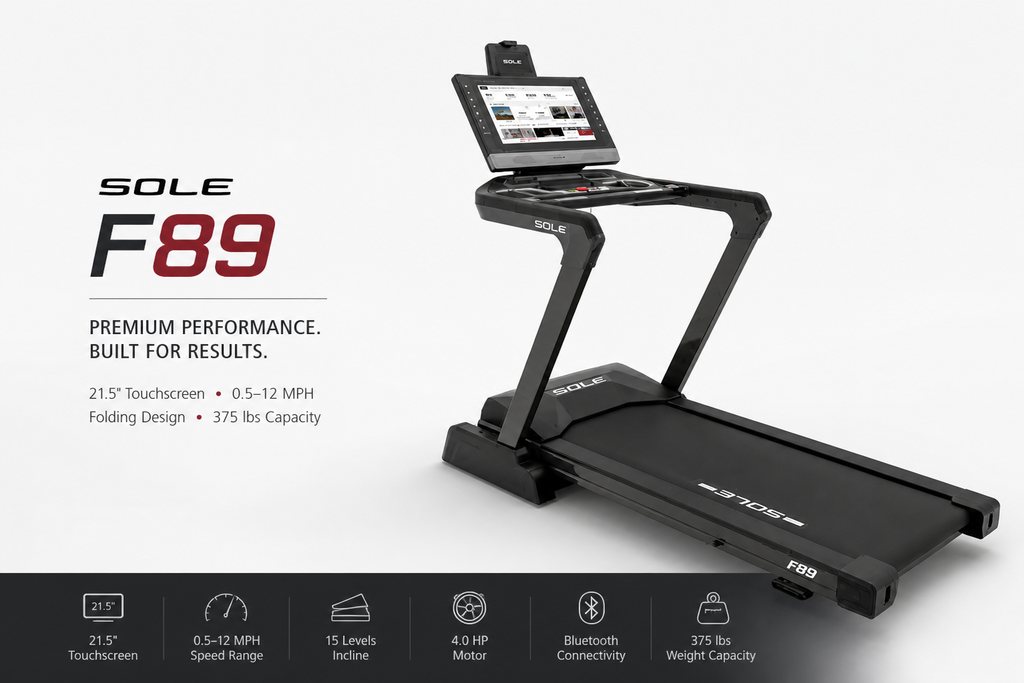 Sole F89 Motorized Treadmill – 4.0HP Motor, 21.5” Touchscreen, Incline/Decline Smart Fitness Machine