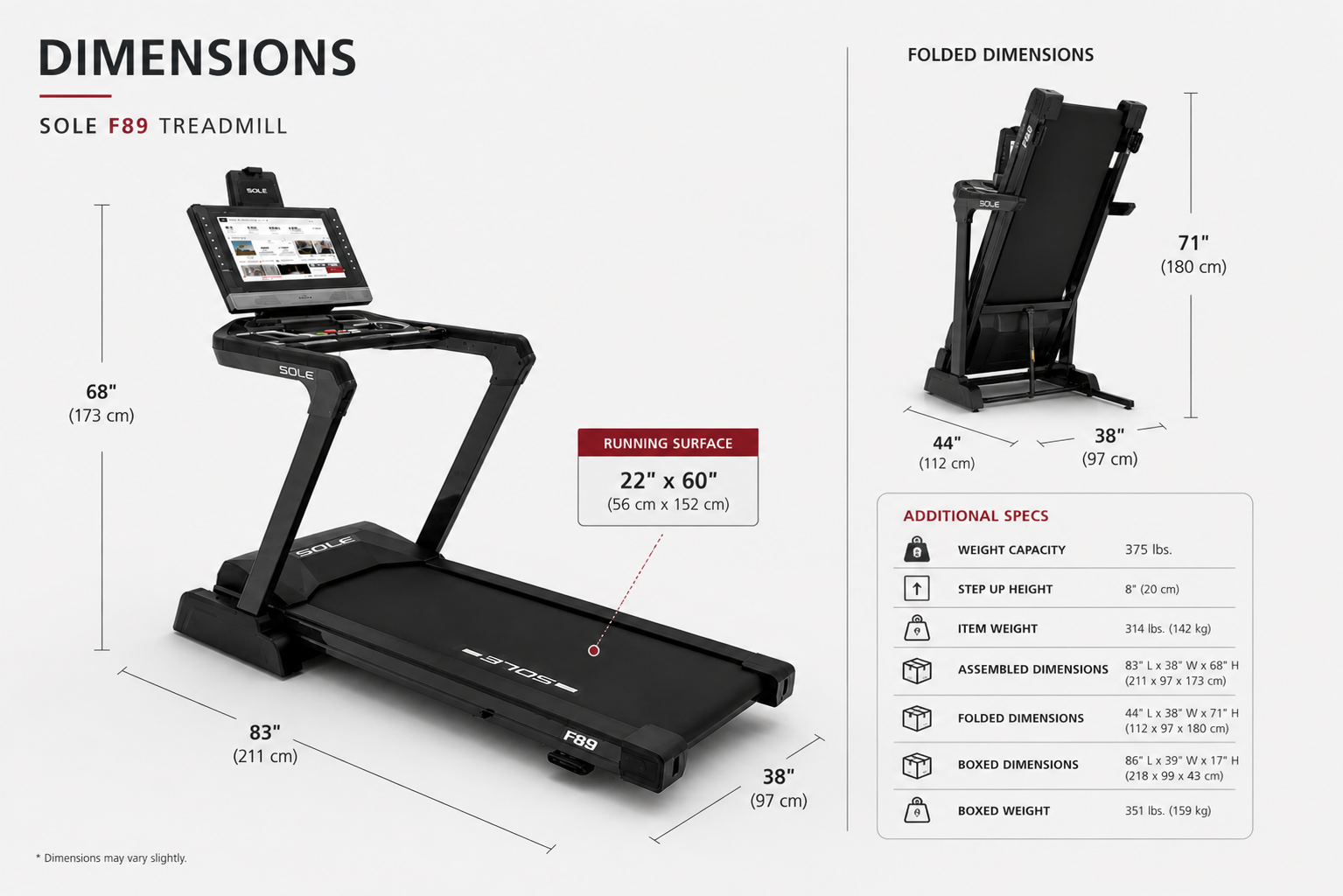 Sole F89 Motorized Treadmill – 4.0HP Motor, 21.5” Touchscreen, Incline/Decline Smart Fitness Machine