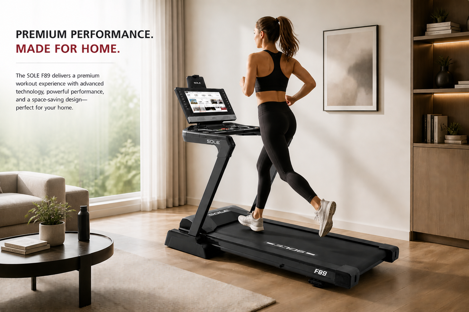 Sole F89 Motorized Treadmill – 4.0HP Motor, 21.5” Touchscreen, Incline/Decline Smart Fitness Machine