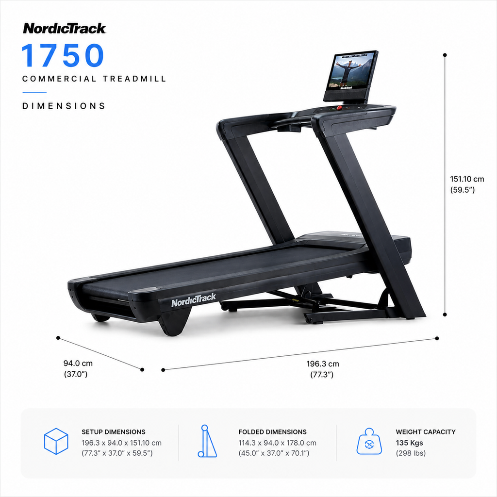 NordicTrack Commercial 1750 Treadmill – 4.25 CHP Motor, 16” Touchscreen, Incline/Decline Smart Fitness Machine