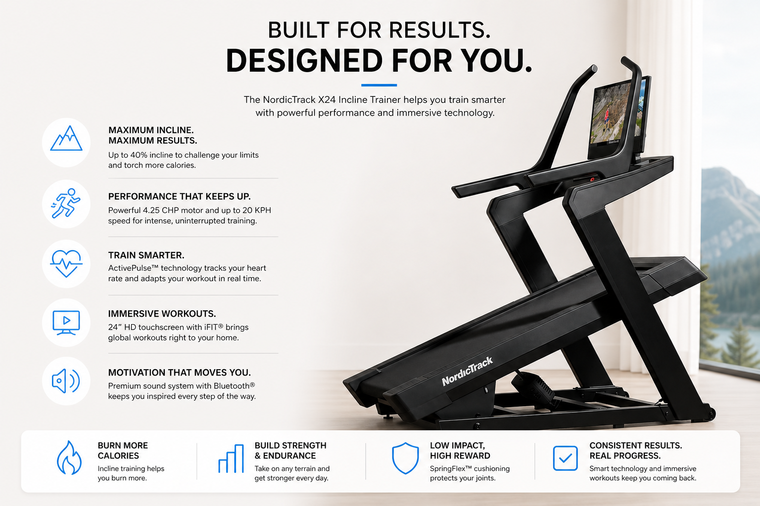NordicTrack X24 Incline Trainer – 4.25 CHP Motor, 24” Touchscreen, -6% to 40% Incline Smart Treadmill