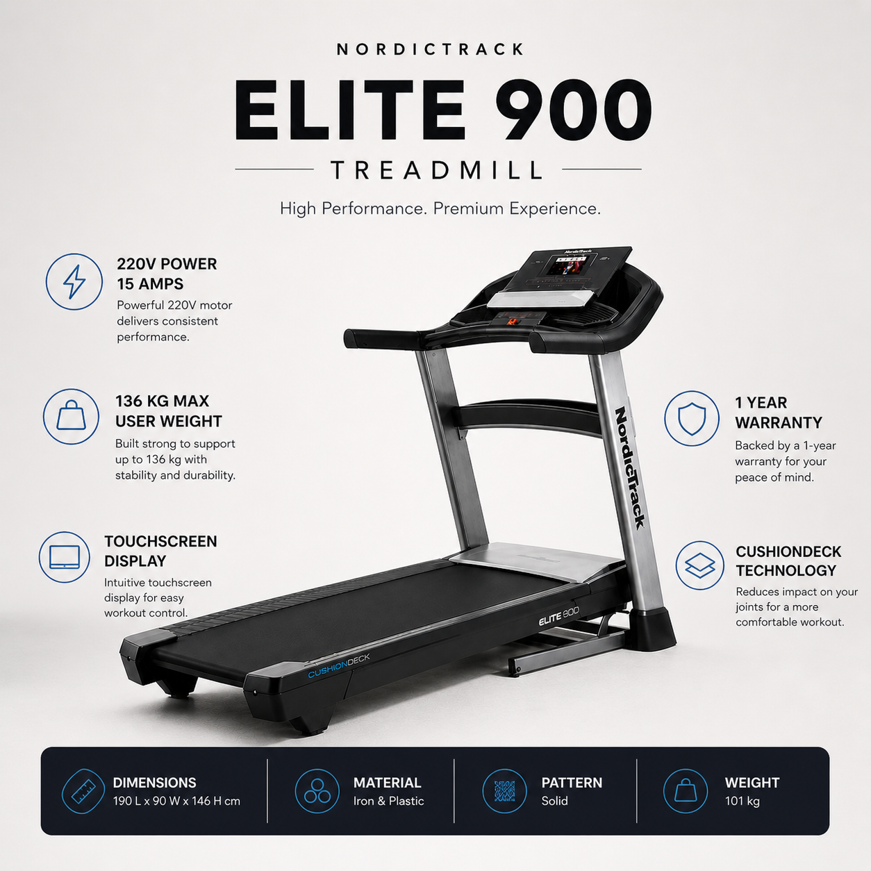 NordicTrack Elite 900 Treadmill – Smart Touchscreen, Foldable Home Fitness Running Machine