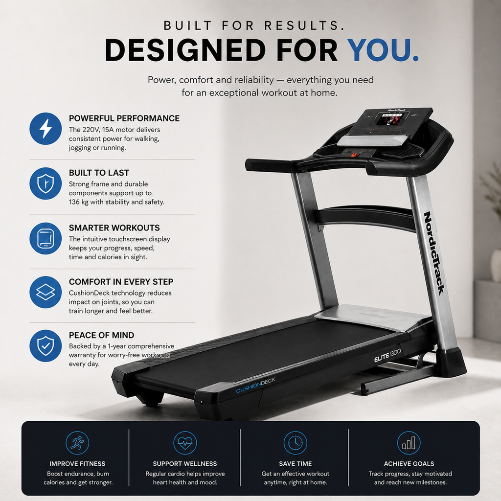 NordicTrack Elite 900 Treadmill – Smart Touchscreen, Foldable Home Fitness Running Machine