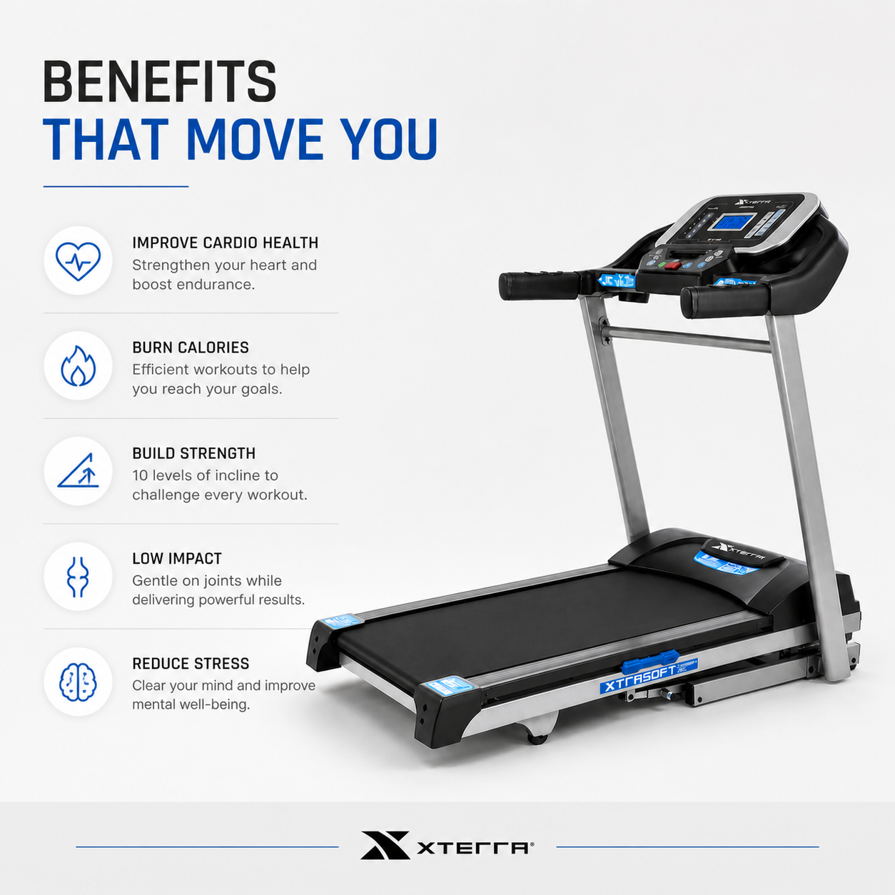 XTERRA TRX2500 Treadmill – 2.25HP Motor, 10 mph Speed, 10-Level Incline, Folding Home Fitness Machine