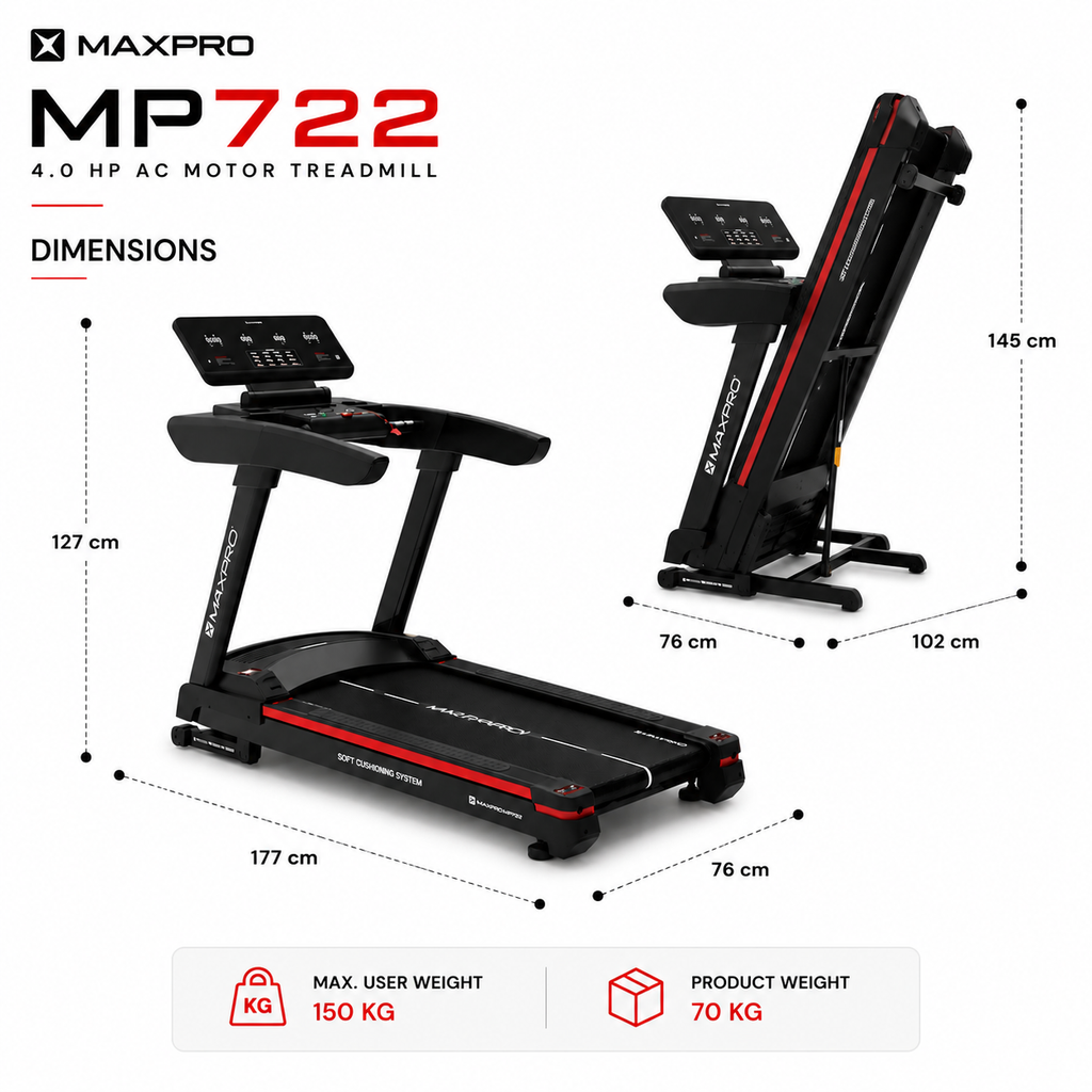 Maxpro MP722 4.0 HP AC Motorized Gym Treadmill with 20-Level Auto Incline