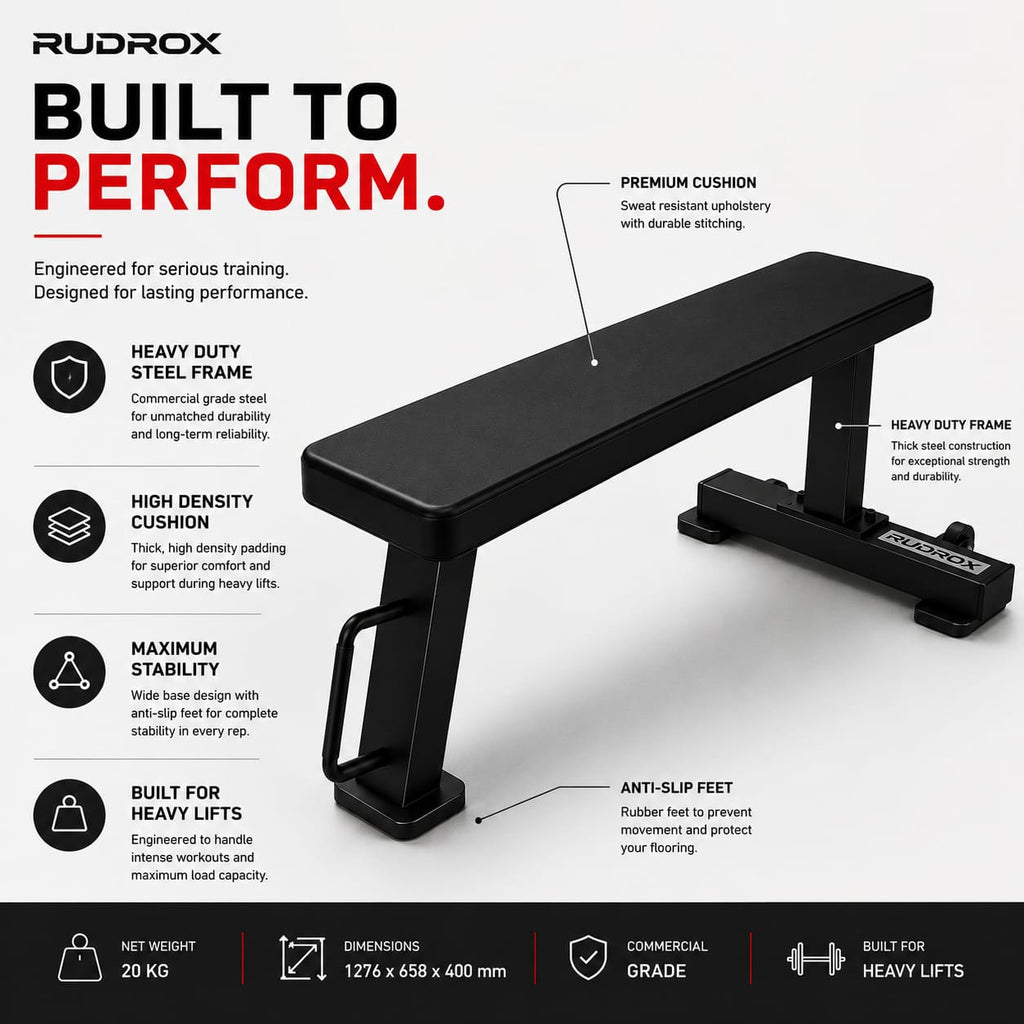 RUDROX RXF-01 Flat Weight Bench for Strength Training & Heavy Lifting