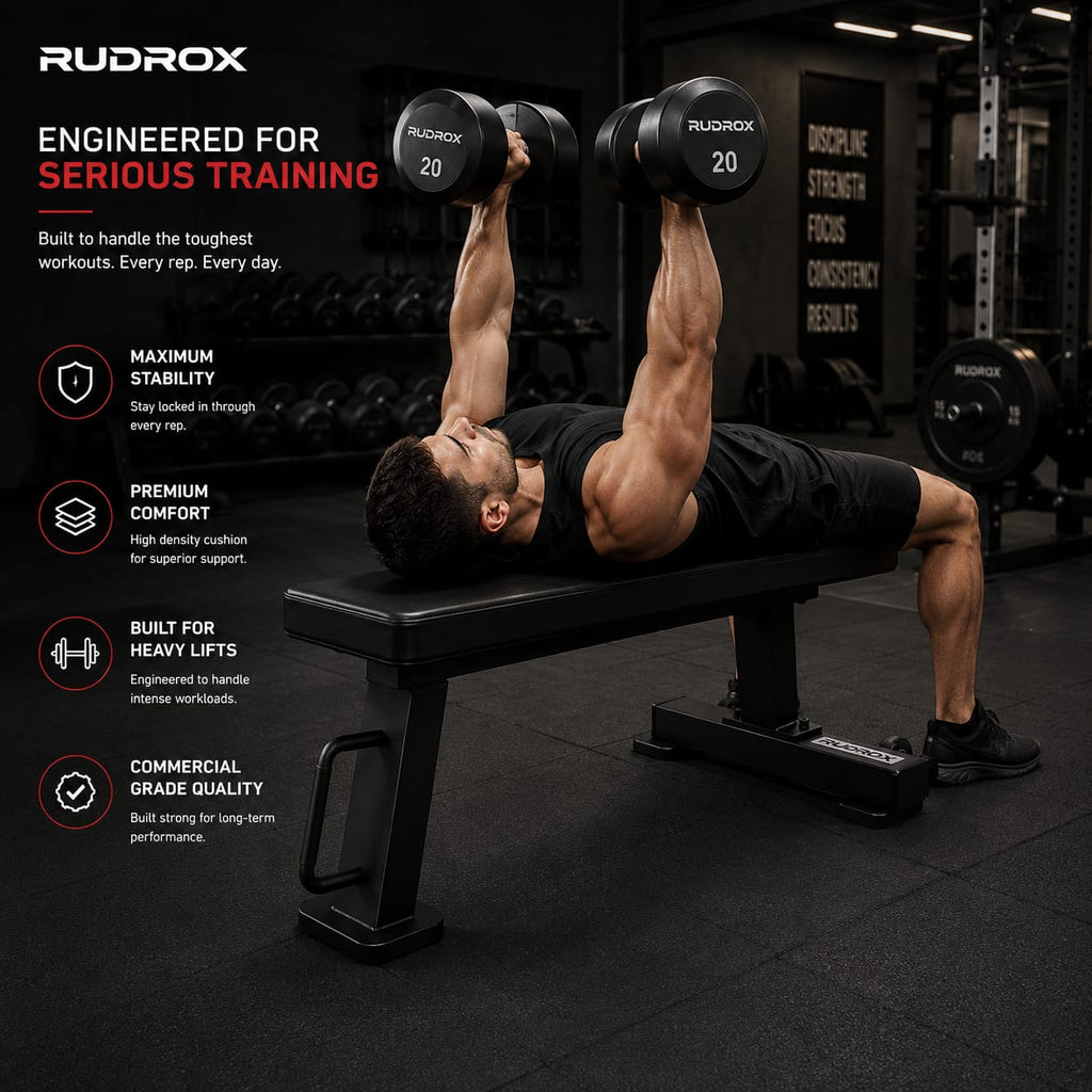 RUDROX RXF-01 Flat Weight Bench for Strength Training & Heavy Lifting