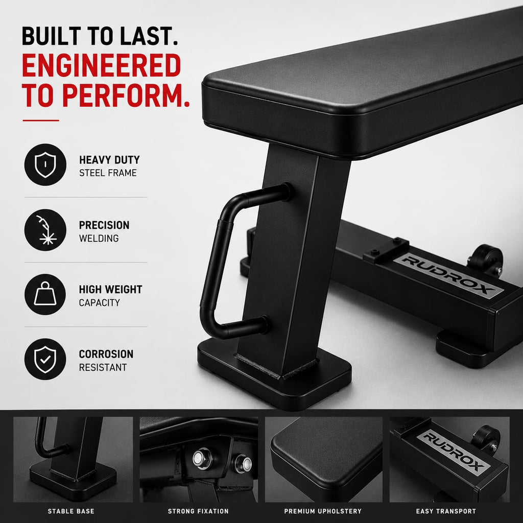 RUDROX RXF-01 Flat Weight Bench for Strength Training & Heavy Lifting