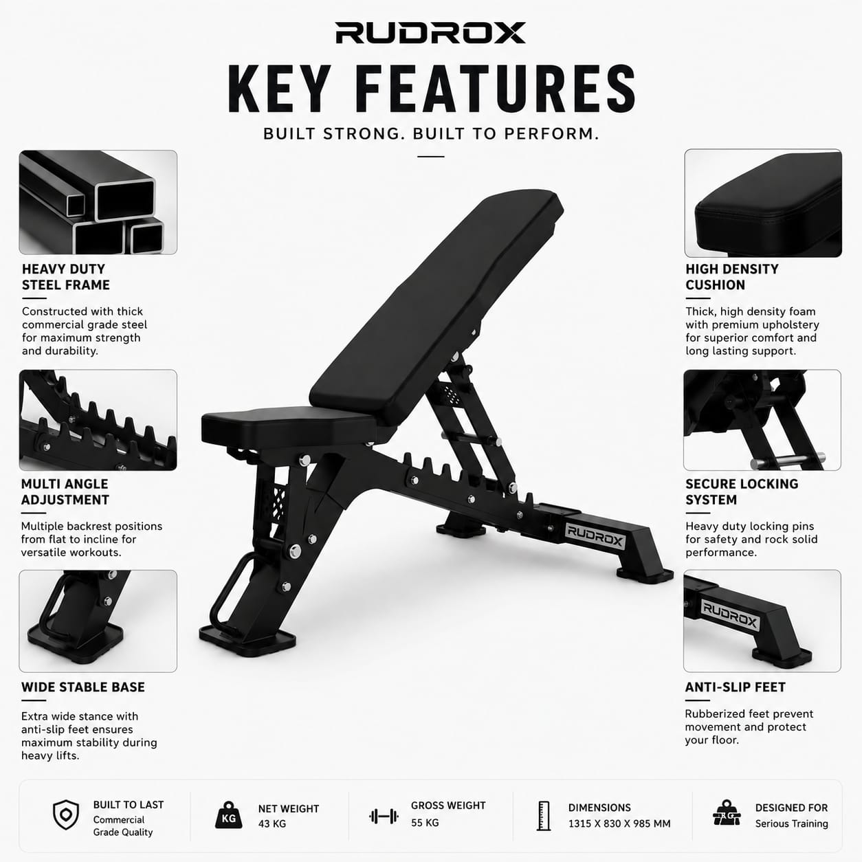 RUDROX RXA-05 Commercial Adjustable Weight Bench