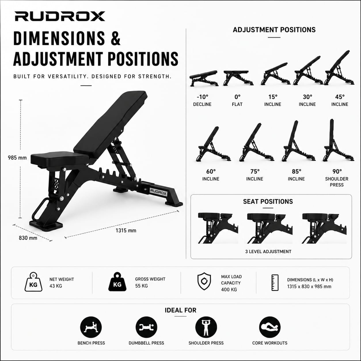 RUDROX RXA-05 Commercial Adjustable Weight Bench