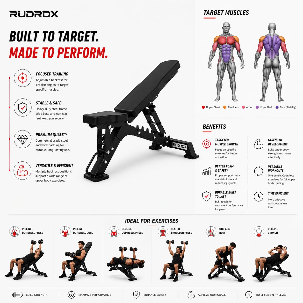 RUDROX RXA-05 Commercial Adjustable Weight Bench