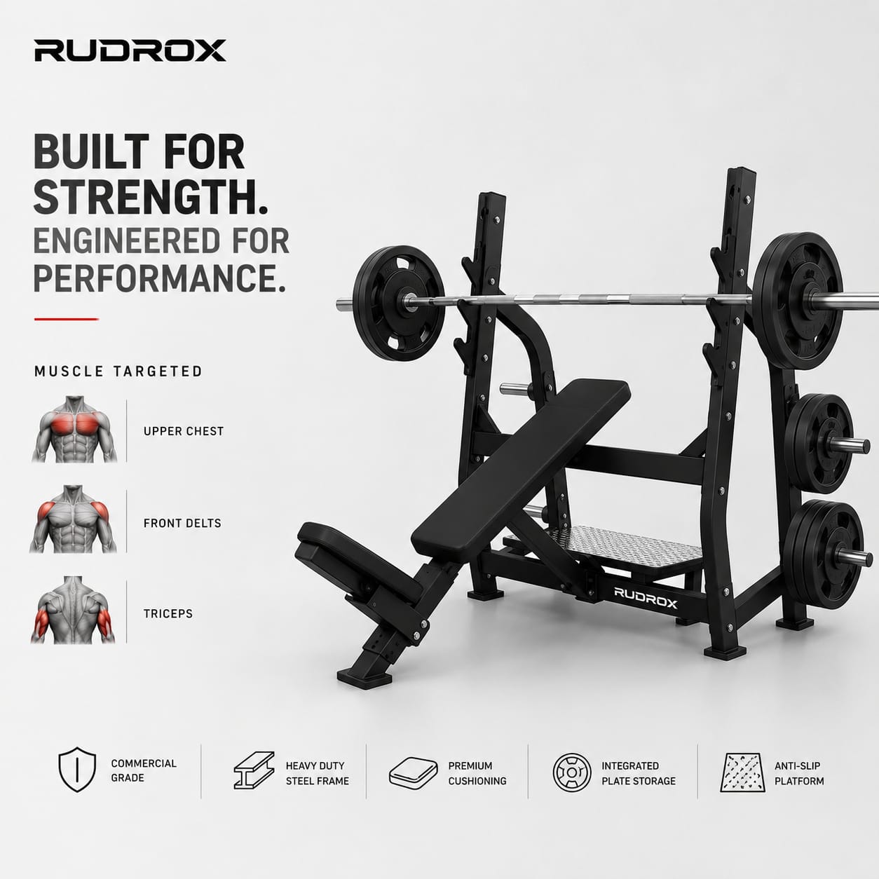 RUDROX RXI-10 Commercial Olympic Incline Bench Press